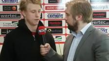 Målskytten Hugo Johansson efter 4-1 vinsten mot Enköping